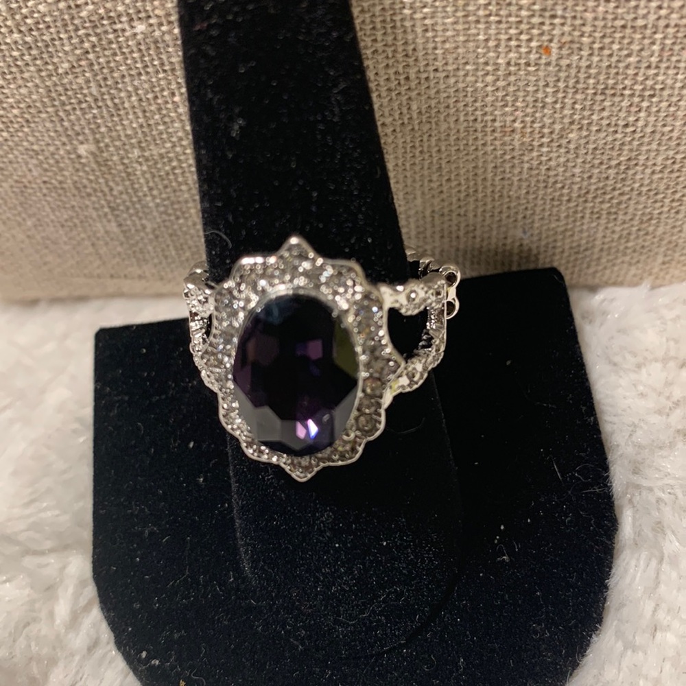 Beautiful Purple and white rhinestone adjustable ring .